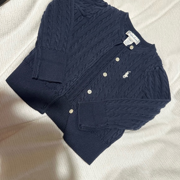 Ralph Lauren Navy Blue Cable Knit Cardigan - Picture 2 of 2